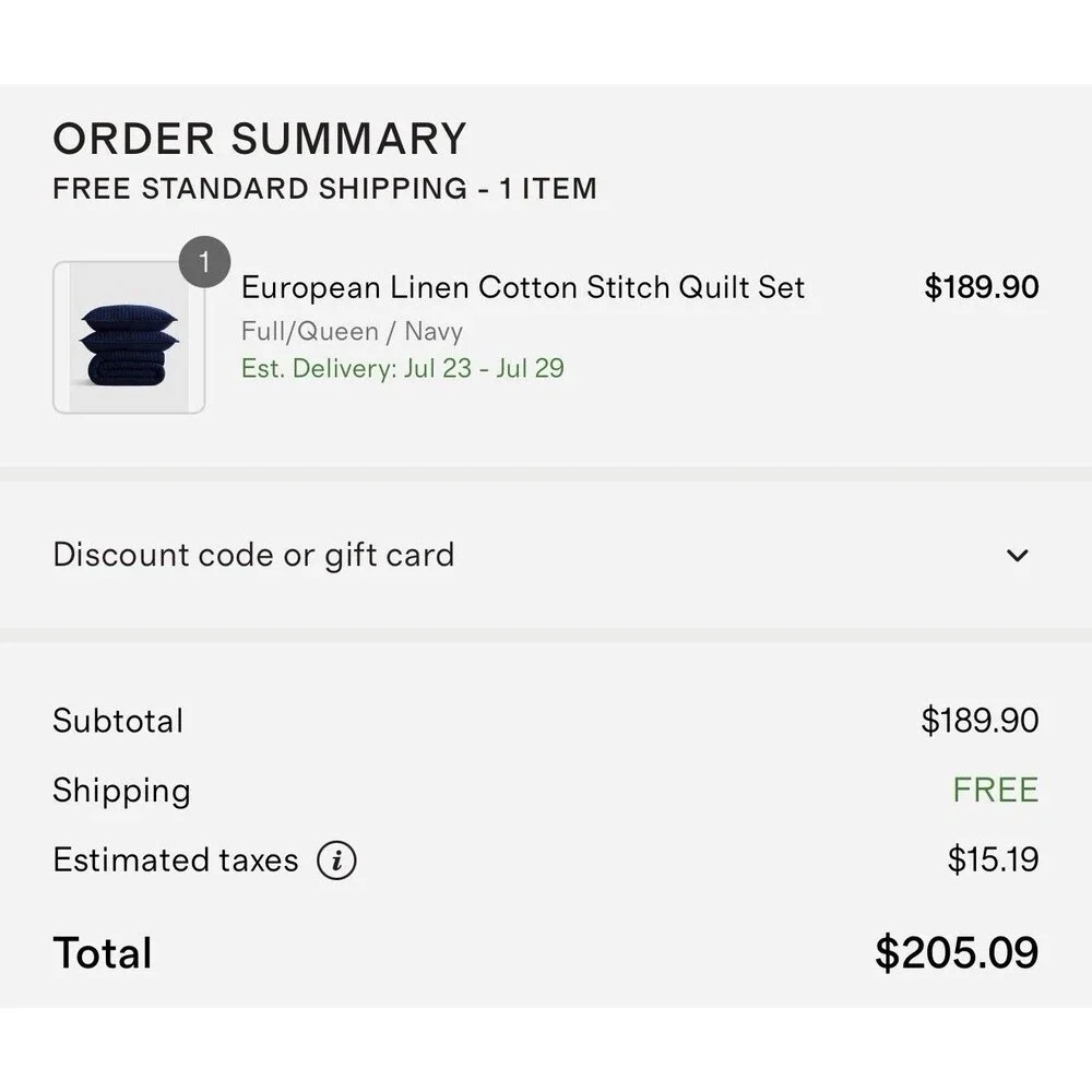 Quince European Linen Cotton Stitch Quilt Set Full / Queen Navy $189.90 Retail